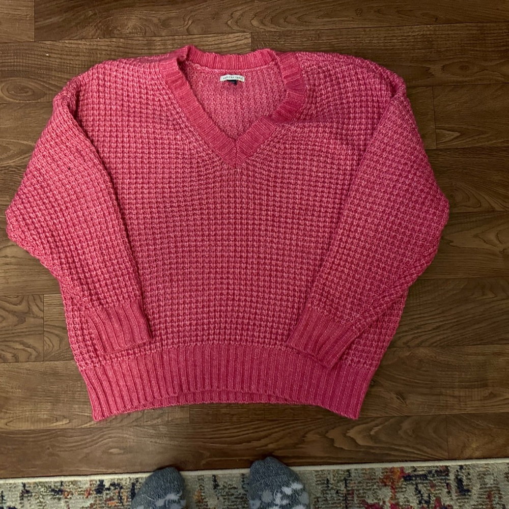 American Eagle Outfitters Raspberry V-Neck Sweater